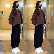 莉紗芙特2025年春秋季新款衛衣女士休閑運動(dòng)套裝圓領(lǐng)寬松外套小個(gè)子衣服 咖色一套 L （建議：130-140斤）