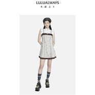 LULUALWAYS秋季新款清新甜美花邊拼接無袖連衣裙 米色 L