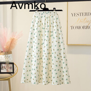 Avmko潮2024春夏新款流行碎花半身裙女顯瘦高腰小清新a字印花雪紡傘裙 淺綠色花型 均碼 859120斤左右