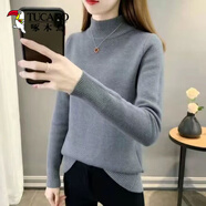 啄木鳥(niǎo)秋冬季新款加絨毛衣女士加厚一體絨內(nèi)搭半高領(lǐng)打底針織衫保暖上衣 深灰色款 常規(guī) S 建議8090斤