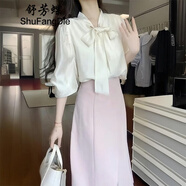 舒芳蝶（shufangdie）連衣裙女裝2025春夏新款通勤職場輕熟風(fēng)白色襯衫半身裙套裝裙春裝 襯衫上衣+半身裙兩件套裝 M