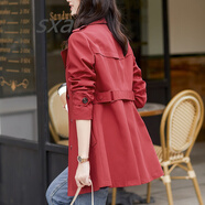 SXA香港潮牌長(cháng)袖風(fēng)衣外套女2025春秋新款雙排扣大衣氣質(zhì)小個(gè)子外套女 磚紅色 M