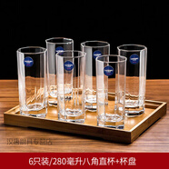 樂(lè )美雅玻璃杯子家用茶杯水杯套裝無(wú)蓋喝水杯透明果汁杯牛奶杯6只