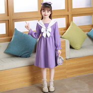 小小不同女童連衣裙春秋3-15歲中大童洋氣學(xué)院風(fēng)裙子小女孩公主裙子連衣裙 紫色 110 cm