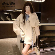 多菲尼森針織衫女毛衣開衫24年時尚甜美穿搭秋冬新款設(shè)計感小眾韓系慵懶風(fēng) 針織開衫外套女 白色 均碼