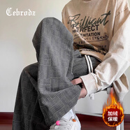 Cebrodz法國 直筒褲子男秋冬季2025新款潮牌運動(dòng)男褲寬松闊腿加絨休閑褲 綠色加絨 3XL