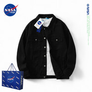 NASADKGM牛仔外套男韓版潮牌青少年春秋冬季休閑工裝夾克百搭外套男上衣男 黑色（春秋款） XL （建議150-170斤）