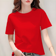 朵迪雅尚純棉短袖t恤女2022夏季女裝新款韓版寬松印花T恤衫休閑百搭打底衫 紅色 3XL 【建議160-185斤】