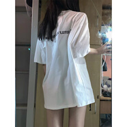 風(fēng)采兔 ins慵懶風(fēng)短袖T恤女學(xué)生韓版寬松百搭2025夏新款純棉潮流上衣 白色 2XL