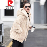 皮爾卡丹（pierre cardin）羊羔毛茸茸外套女2023春秋羊羔絨加絨保暖衛衣短款連帽皮草針織 白色775美 加厚 2XL