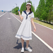 方糖姑娘初中生連衣裙夏裝少女日系海軍零休閑校園高中生JK運動連衣裙子潮 83075SC白色 L