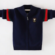 伴1號（BANYIHAO）兒童開(kāi)衫針織衫男童春秋長(cháng)袖外套小男孩毛衣中大童棉秋冬季百搭 棒球開(kāi)衫藏青色 140