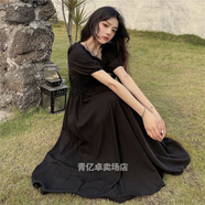 品莠高個(gè)子超長(zhǎng)裙170到腳踝長(zhǎng)款連衣裙2022夏季新松緊黑色高腰方領(lǐng)超 黑色【收藏關(guān)注店鋪優(yōu)先發(fā)貨】 2XL建議135-150