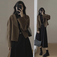 雪妃藍(lán)琪秋冬連衣裙2024新款女裝秋季搭配氣質(zhì)套裝毛呢外套法式高級感裙子 咖色呢子外套+黑色半身裙 S 【建議80-95斤】
