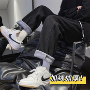 至唯牛仔褲男直筒寬松百搭九分褲子男潮流牌闊腿春秋冬季韓版休閑褲男 黑色加絨 L【推薦115-135斤】