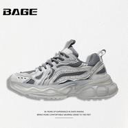 八哥BAGE品牌老爹鞋男2024新款厚底增高鞋做舊復(fù)古時(shí)尚百搭休閑鞋男 灰色 42