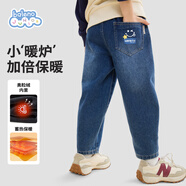 班尼路男童牛仔褲冬季2024款男孩加絨加厚寬松褲子兒童休閑保暖冬裝長褲