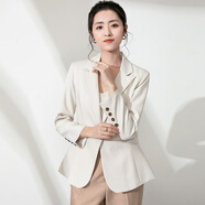 艾格（Etam）西裝外套女2024年春季新款時(shí)尚休閑百搭修身一?？勐殬I(yè)短款小西服 白色 160/84A/M