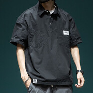 依郎酷短袖t恤男寬松純棉大碼polo保羅衫男士半袖夏季翻領(lǐng)半截袖上衣服 黑色 XL【160-180斤】