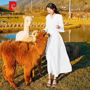 皮爾卡丹（pierre cardin）紅色旅拍草原沙漠連衣裙云南西藏旅游度假裙子民族風(fēng)防曬連帽長(zhǎng)裙 白色 XL