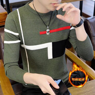 茄克斯毛衣男士秋冬季針織衫冬款修身圓領(lǐng)打底衫男裝毛衫加絨加厚毛線衣 CC67090加絨軍綠色 XL