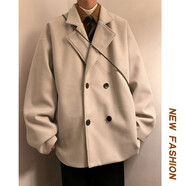 舉風(fēng)oversize復古毛呢大衣男短款秋冬款雙排扣潮胖人寬松痞帥外套男 J554杏色 3XL【170-190斤】可穿