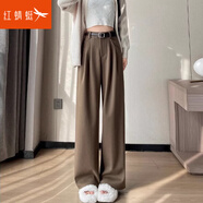 紅蜻蜓休閑褲女2025年春季新款女裝加絨毛呢闊腿直筒西裝女士長褲子女 卡色長褲款-常規(guī) L