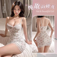 霏慕 情趣內衣性感睡衣女蕾絲低胸睡裙吊帶免脫純欲小碎花包臀裙6355