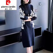 皮爾卡丹（pierre cardin） 皮爾卡丹羊毛過(guò)膝針織連衣裙2022秋裝媽咪中長(cháng)款 白花 L