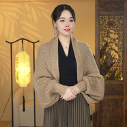 暢印2024新款針織披肩時尚百搭寬松披肩女秋冬季長袖氣質(zhì)開衫洋氣外搭 淺咖色 小號（80-130斤可穿）