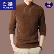 羅蒙（ROMON）冬季貂絨毛衣男加絨加厚羊.毛衫男高領(lǐng)韓版水貂毛打底衫 焦糖色8651 180碼建議160-180斤