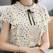 賢語韓國點(diǎn)雪紡蕾絲襯衫短袖上衣女2024夏新款優(yōu)雅設(shè)計(jì)感小眾氣質(zhì) 杏色波點(diǎn)印花 M建議95105斤