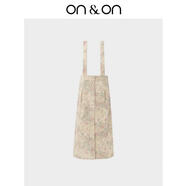 ON&ON/安乃安牛仔背帶裙2025春季新款韓系鏤空繡花高腰直筒顯瘦牛仔裙 杏色 S