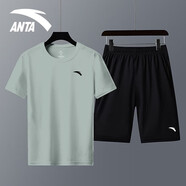 安踏（ANTA）冰絲速干運動套裝男2025夏季新款透氣短袖t恤男休閑健身跑步服飾 1204-3豆灰色/基礎黑 XL/180 適合140-160斤