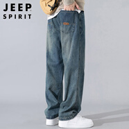 JEEP SPIRIT吉普牛仔褲男寬松春夏季韓版褲子男士闊腿休閑男褲 懷舊藍(lán) 38