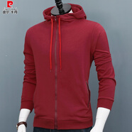 皮爾卡丹（pierre cardin）連帽衛(wèi)衣男士外套秋冬純色修身透氣拉鏈開衫韓版百搭運(yùn)動上衣 暗紅色 M 120斤左右穿