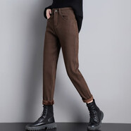 丹仔 加厚加絨褲女外穿寬松時(shí)尚咖色褲子女秋冬2020新品女褲蘿卜休閑褲 咖啡色加絨款 32碼 二尺五