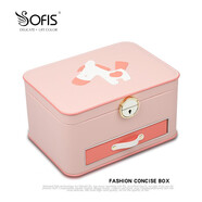 SOFIS 小馬多層首飾盒收納盒帶鎖大容量耳釘戒指項鏈原創(chuàng  )設計ins風(fēng)格 小馬三層粉色 25.7*185*13.5cm 250/185/135