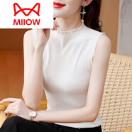 貓人（MiiOW）半高領(lǐng)吊帶背心女西裝內搭春秋蕾絲外穿無(wú)袖中領(lǐng)針織衫打底衫上衣 白色 L