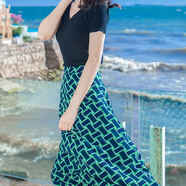 西子美麗心情雪紡高腰a字連衣裙氣質(zhì)名媛長(cháng)裙顯瘦修身仙女裙海邊沙灘度假裙子 圖片色 S