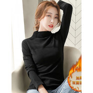 夢(mèng)蓮婭2300斤大碼女裝雙面磨毛打底衫女秋冬款修身百搭長(cháng)袖上衣德絨t恤 802黑色冬季雙面德絨加厚 M M合適80-110斤穿