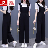 皮爾卡丹（pierre cardin）背帶褲夏季女薄款2025年新款高級感小個子長褲黑色連體長褲套裝 長褲 M