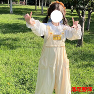 口旋日系軟妹少女可愛(ài)小個(gè)子背帶褲女學(xué)生韓版寬松襯衫褲子兩件套套裝 背帶褲優(yōu)質(zhì)/款 L