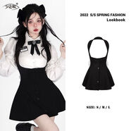 蘭威費雷早秋學(xué)院風(fēng)套裝長(cháng)袖襯衫?？I(lǐng)帶背帶裙jk辣妹學(xué)生少女制服女 長(cháng)袖襯衣+?？?蝴蝶結+裙 【四】 XL