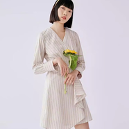 Roem洛妍新款復(fù)古洋氣優(yōu)雅中長裙時(shí)尚修身裙氣質(zhì)不規(guī)則中長連衣裙 淺卡其色 165/88A