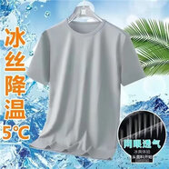 嘉曄（JIAYE）男士短袖夏季冰絲t恤男休閑百搭薄款運動網(wǎng)眼透氣短袖上衣 淺灰色 5XL