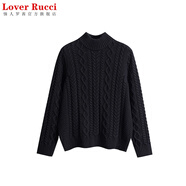 LOVER RUCCI100%純棉半高領(lǐng)毛衣女粗針秋冬復(fù)古麻花全棉線加厚內(nèi)搭針織打底衫 黑色 S碼【90-110斤】