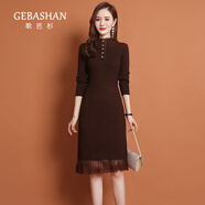 GEBASHAN 2025年秋冬針織連衣裙子女保暖加絨加厚韓版寬松蕾絲紅色打底裙 咖啡色 S S建議80-95斤