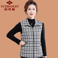 俞兆林（YUZHAOLIN）小香風(fēng)休閑格子馬甲女春秋2025年中老年媽媽大碼寬松短款背心馬夾 黑白格 XL (參考90-105斤)