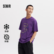 森馬短袖T恤男夏季涼感抗菌寬松上衣不規(guī)則印花情侶裝中性風(fēng) 紫色70179 165/84A/S